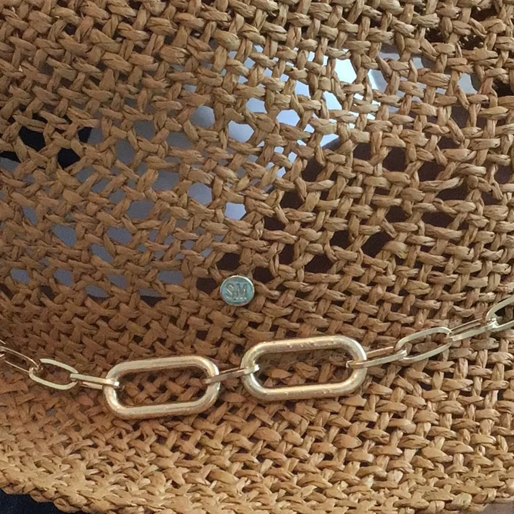 Steve Madden - Stylish Brown Paper Straw Fedora with Goldtone Chain - Picture 5 of 5